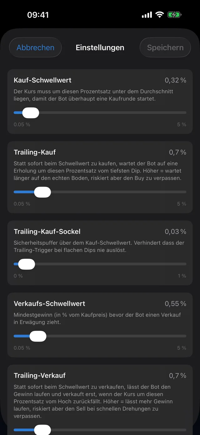 App-Einstellungen – anpassbare Parameter